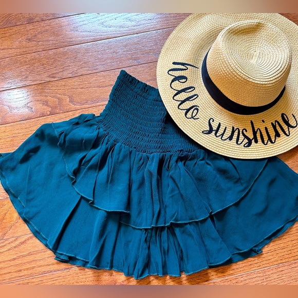 NanaMacs hunter green smocked mini skirt - Picture 1 of 4